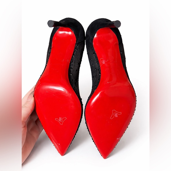 Black Crystal Mesh Pointed Toe Stiletto Heels – Red Sole Style - Picture 3 of 3